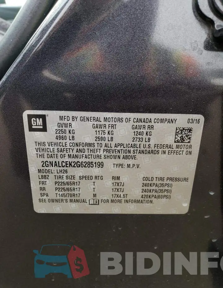 2GNALCEK2G6285199 Photo# 13