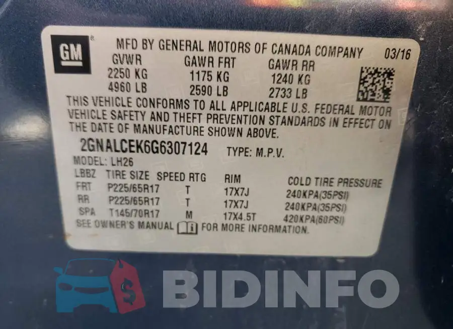 2GNALCEK6G6307124 Photo# 13