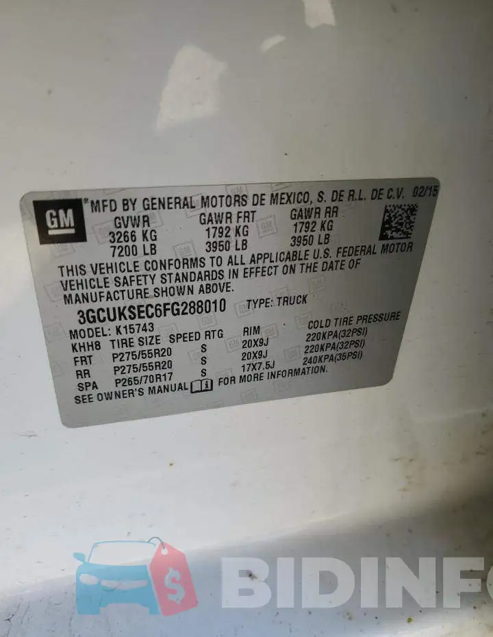 3GCUKSEC6FG288010 Photo# 12