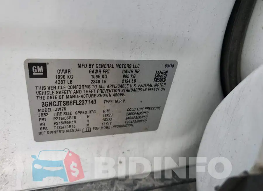3GNCJTSB8FL237140 Photo# 13