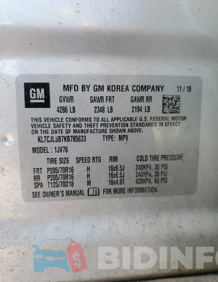KL7CJLSB7KB785633 Photo# 13