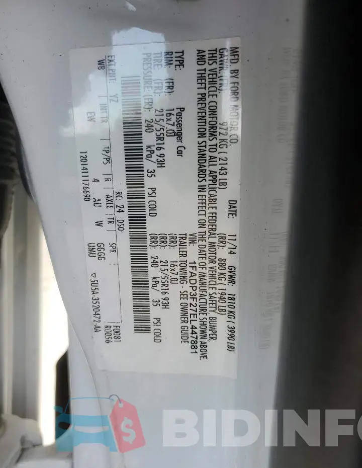 1FADP3F27EL447881 Photo# 12