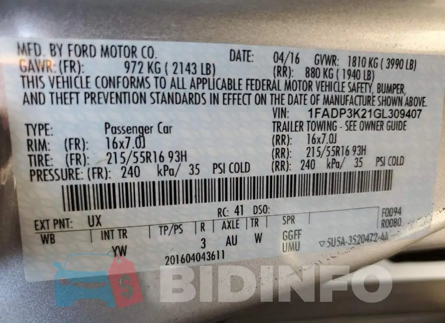 1FADP3K21GL309407 Photo# 12
