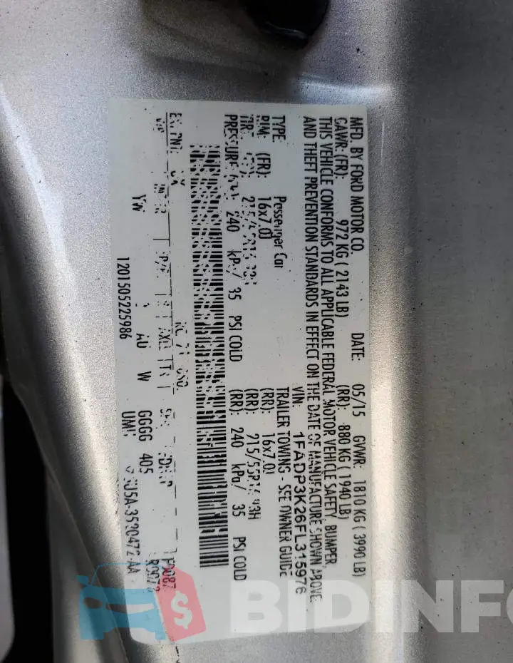 1FADP3K26FL315976 Photo# 12