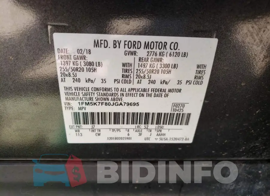 1FM5K7F80JGA79695 Photo# 13