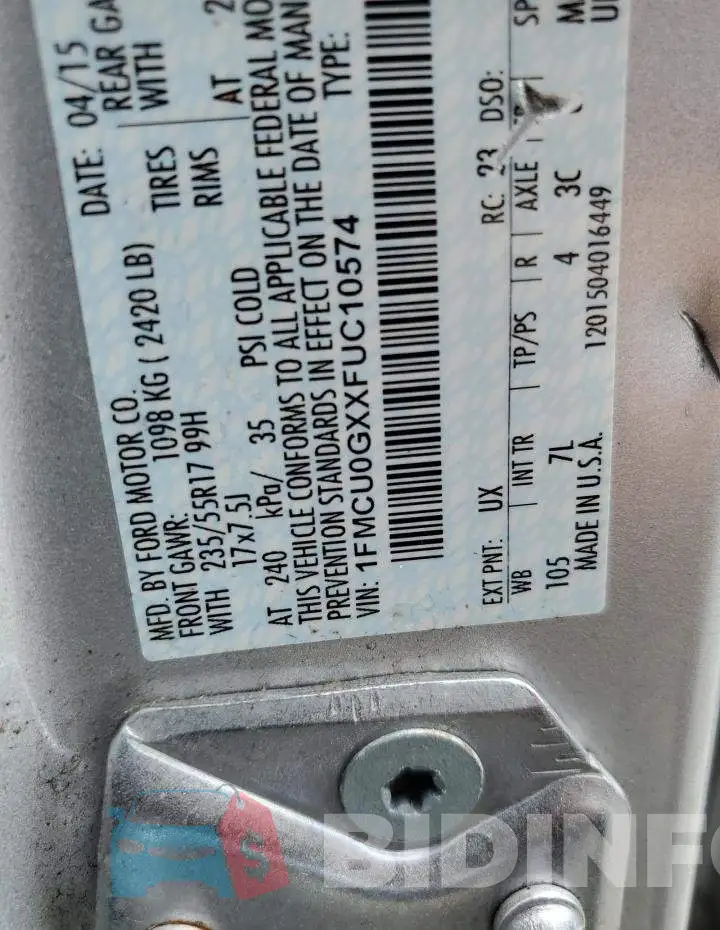 1FMCU0GXXFUC10574 Photo# 13