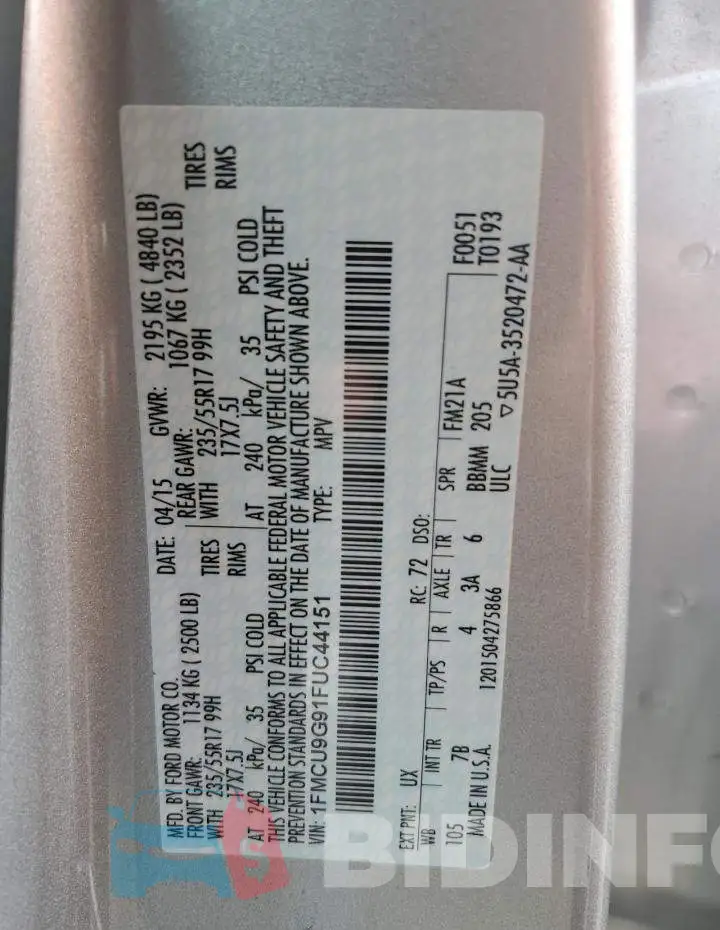 1FMCU9G91FUC44151 Photo# 13