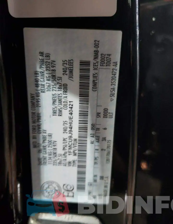 1FMCU9J94HUE40421 Photo# 14