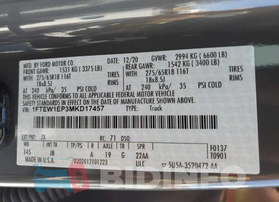 1FTEW1EP3MKD17457 Photo# 12