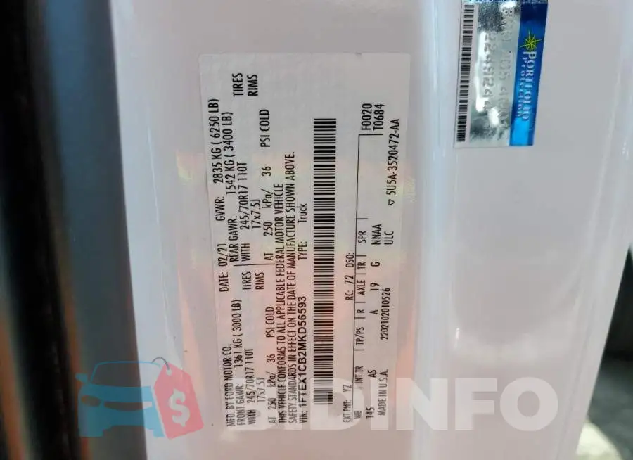 1FTEX1CB2MKD56593 Photo# 12