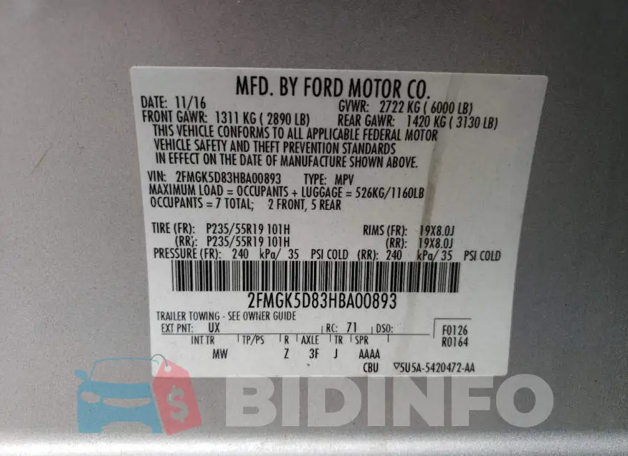 2FMGK5D83HBA00893 Photo# 13