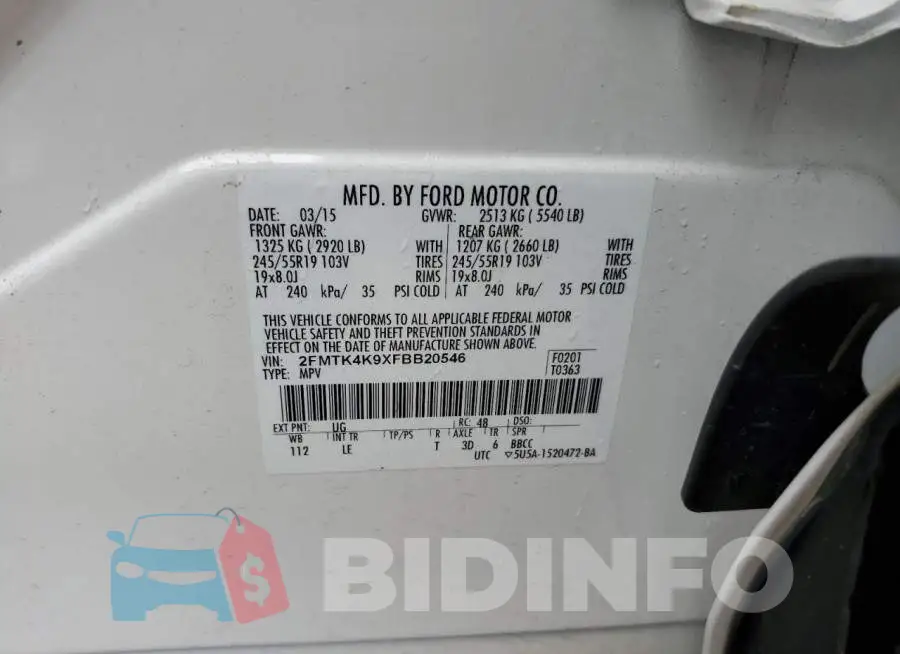 2FMTK4K9XFBB20546 Photo# 14