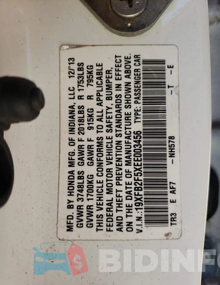 19XFB2F5XEE003456 Photo# 12