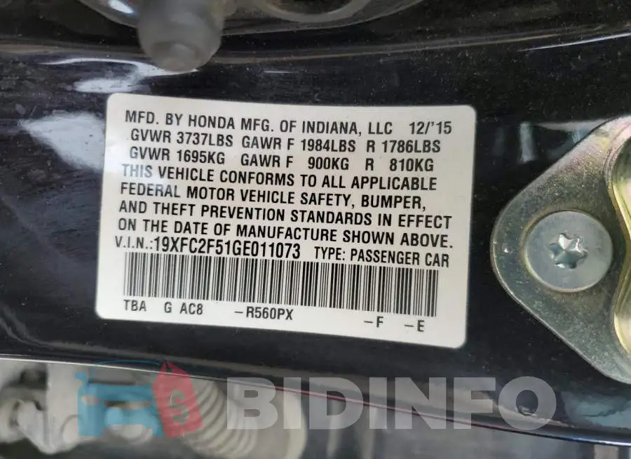 19XFC2F51GE011073 Photo# 12