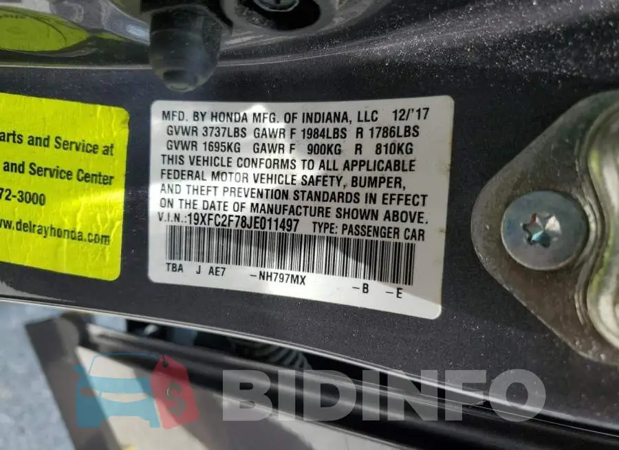 19XFC2F78JE011497 Photo# 13