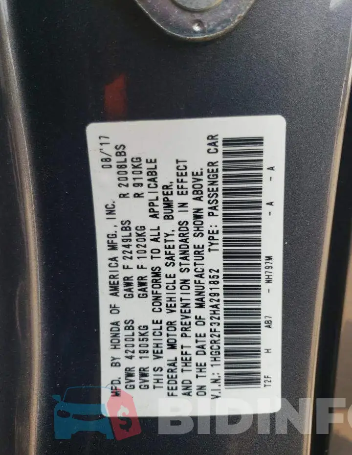 1HGCR2F32HA291852 Photo# 12