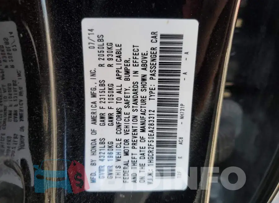 1HGCR2F50EA283312 Photo# 13