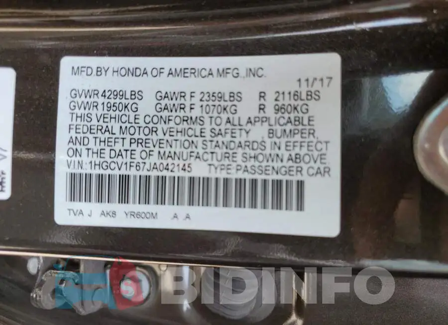 1HGCV1F67JA042145 Photo# 12