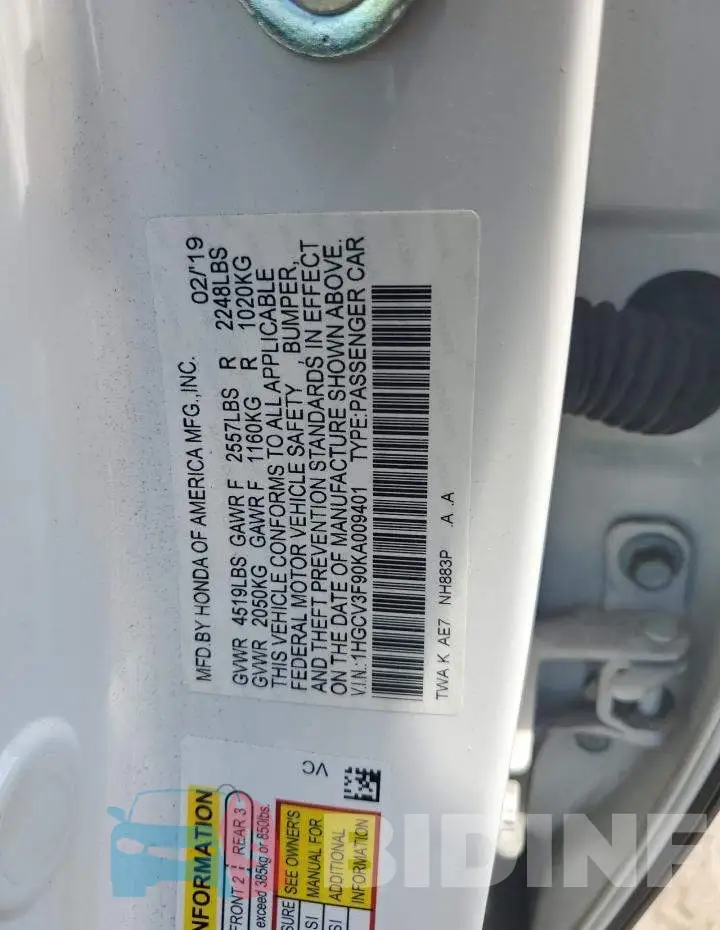 1HGCV3F90KA009401 Photo# 12