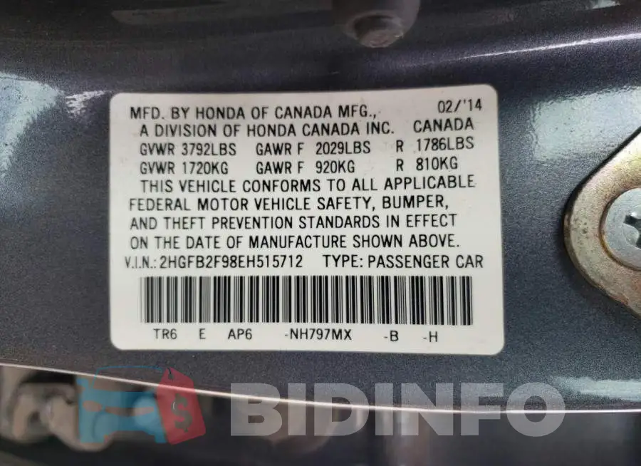 2HGFB2F98EH515712 Photo# 12