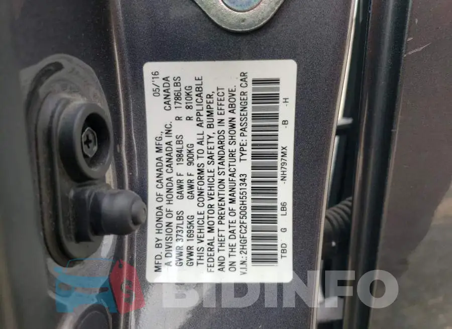 2HGFC2F50GH551343 Photo# 12