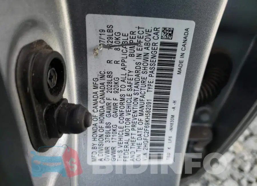 2HGFC2F69KH582091 Photo# 12