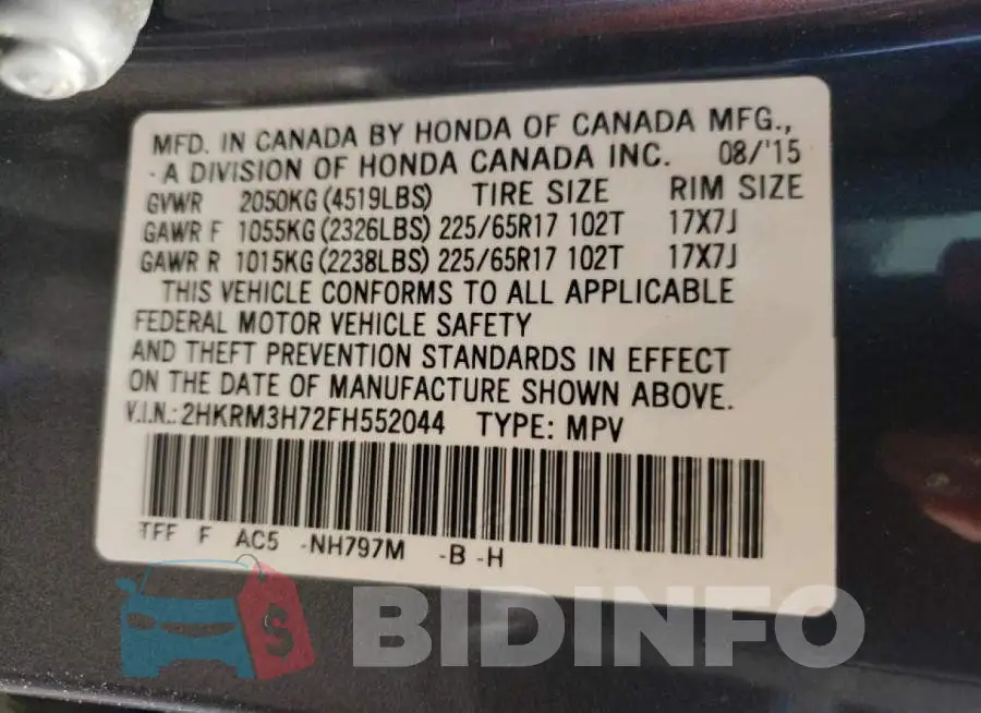 2HKRM3H72FH552044 Photo# 14