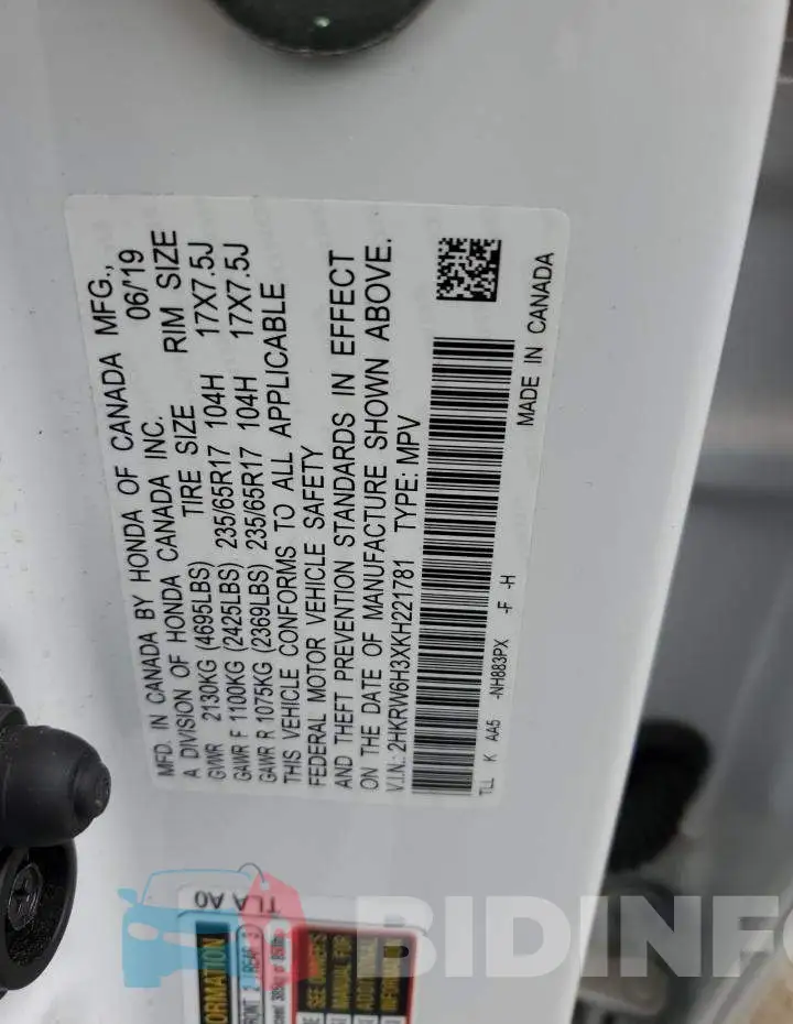 2HKRW6H3XKH221781 Photo# 13