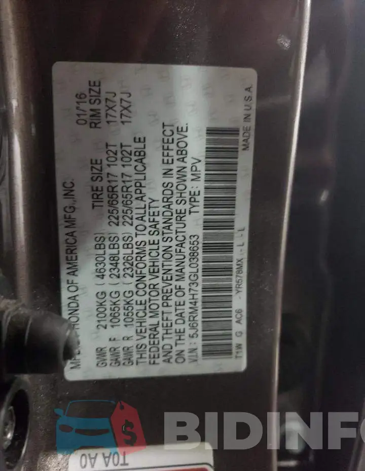 5J6RM4H73GL038653 Photo# 14