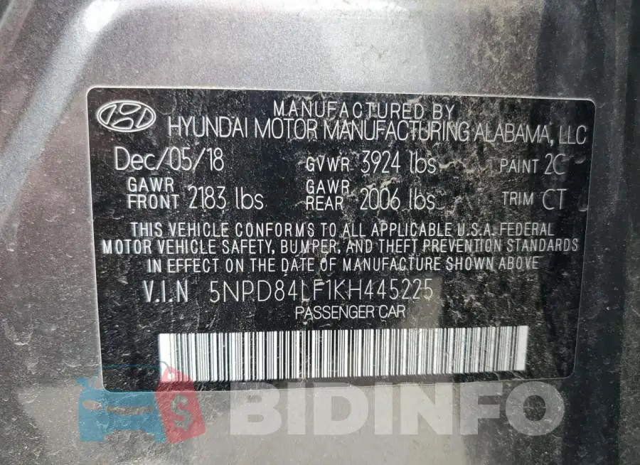 5NPD84LF1KH445225 Photo# 12
