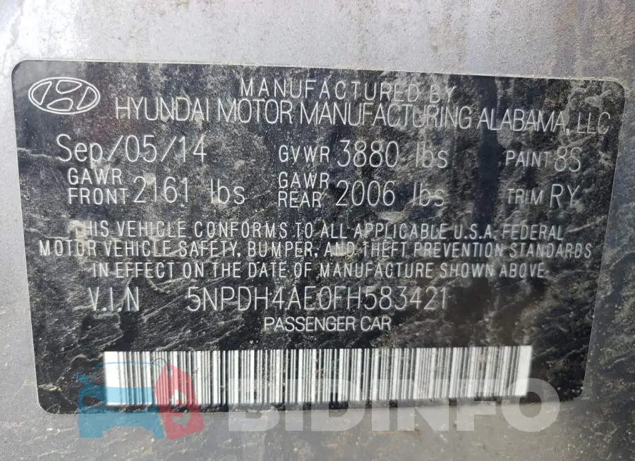 5NPDH4AE0FH583421 Photo# 12