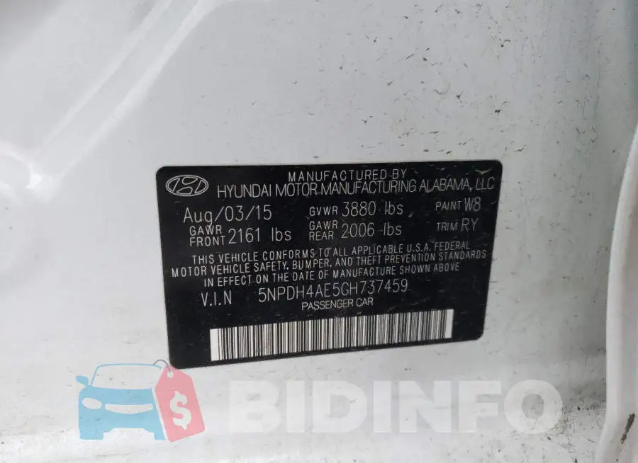 5NPDH4AE5GH737459 Photo# 12