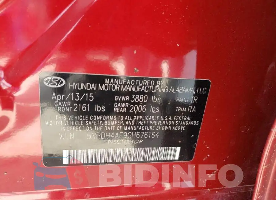 5NPDH4AE9GH676164 Photo# 13