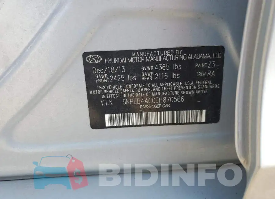 5NPEB4AC0EH870566 Photo# 12