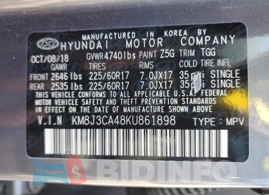 KM8J3CA48KU861898 Photo# 12