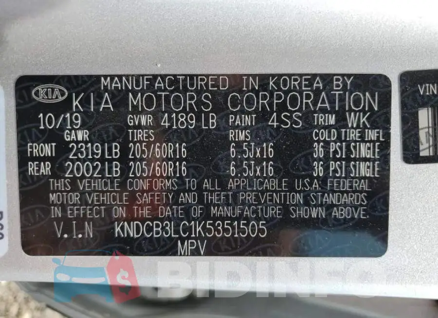 KNDCB3LC1K5351505 Photo# 12