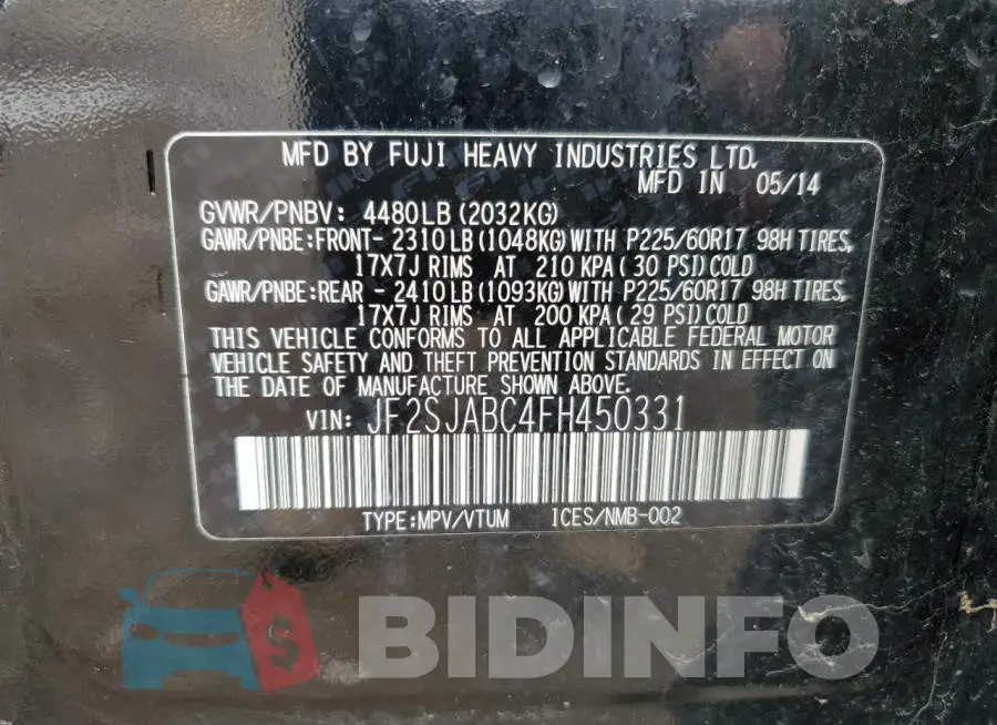 JF2SJABC4FH450331 Photo# 12