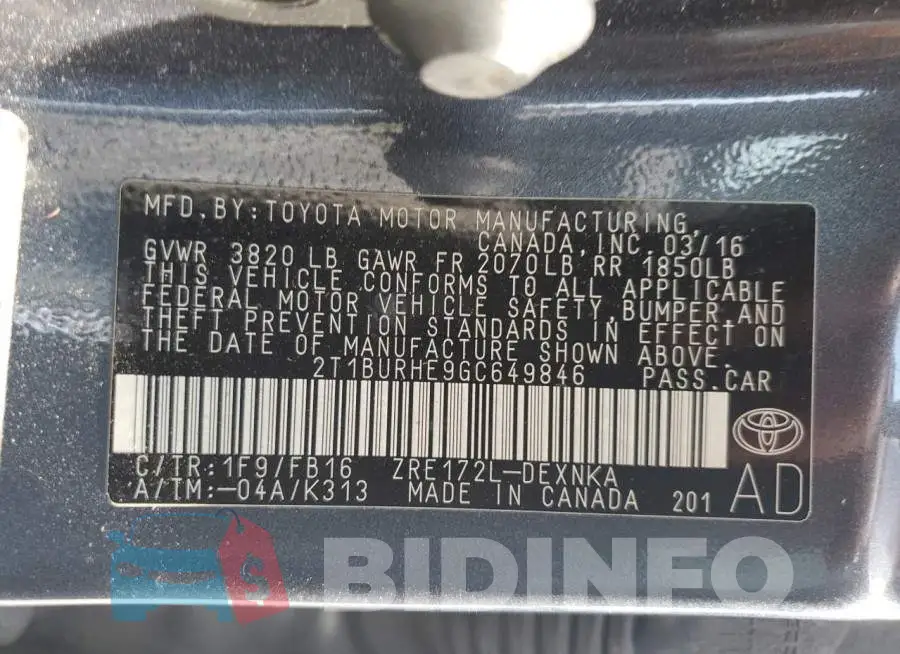 2T1BURHE9GC649846 Photo# 12