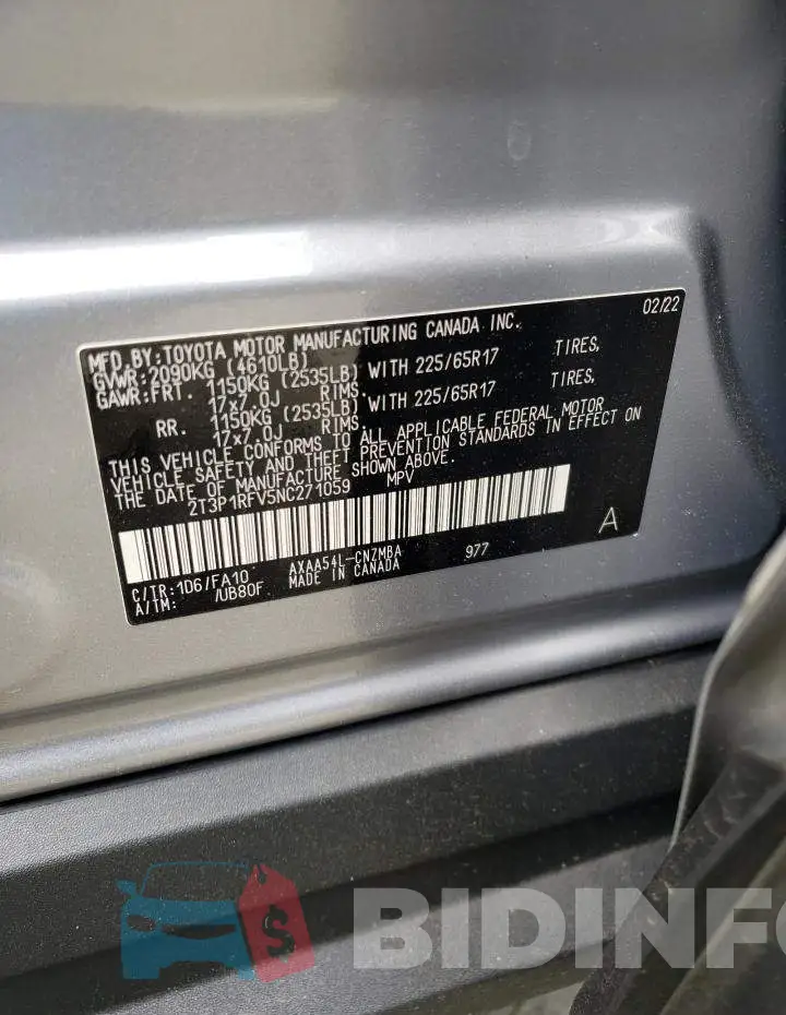 2T3P1RFV5NC271059 Photo# 14