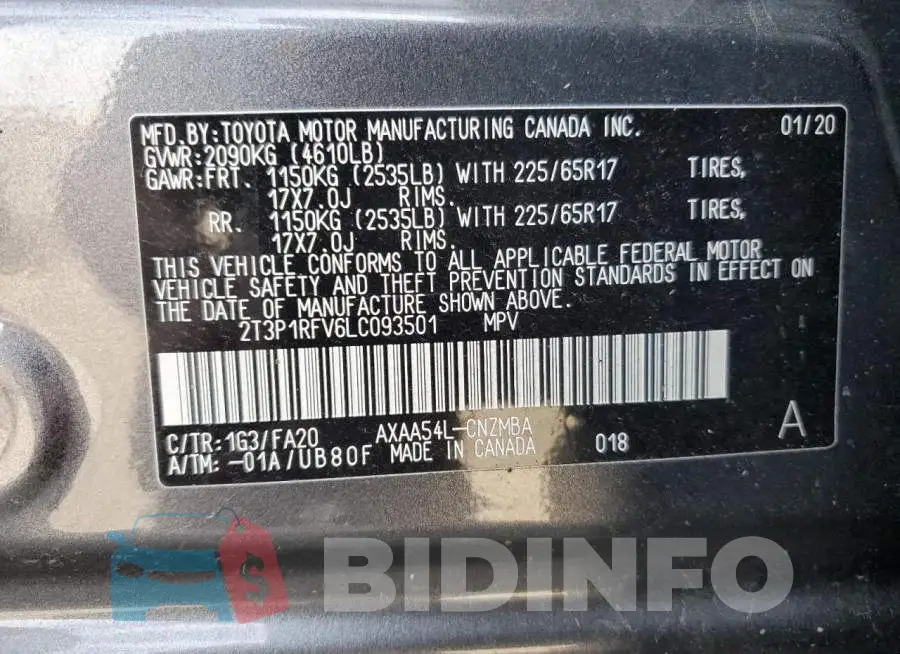 2T3P1RFV6LC093501 Photo# 13