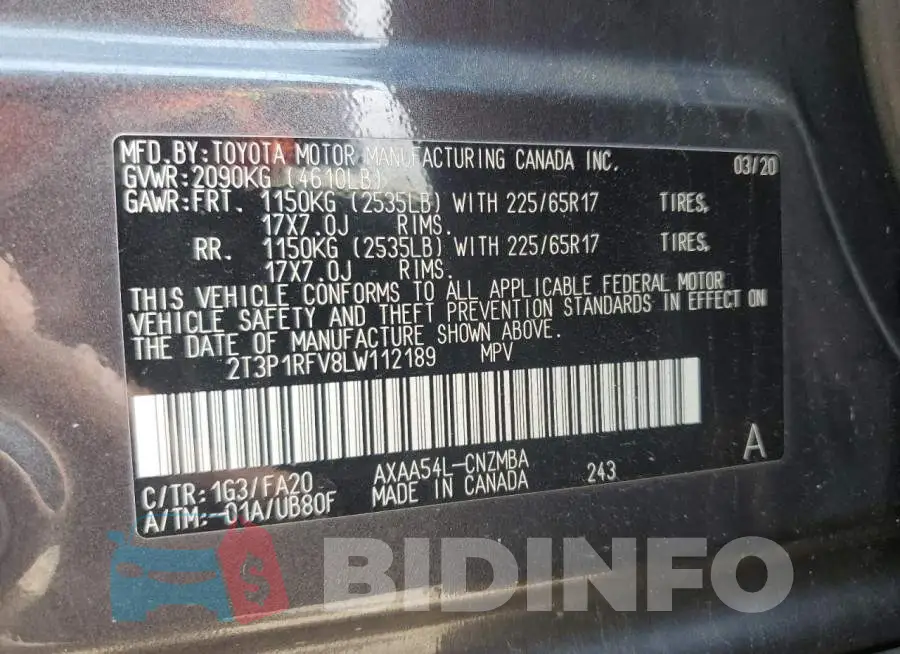 2T3P1RFV8LW112189 Photo# 13
