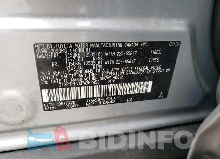 2T3P1RFVXPW362958 Photo# 12