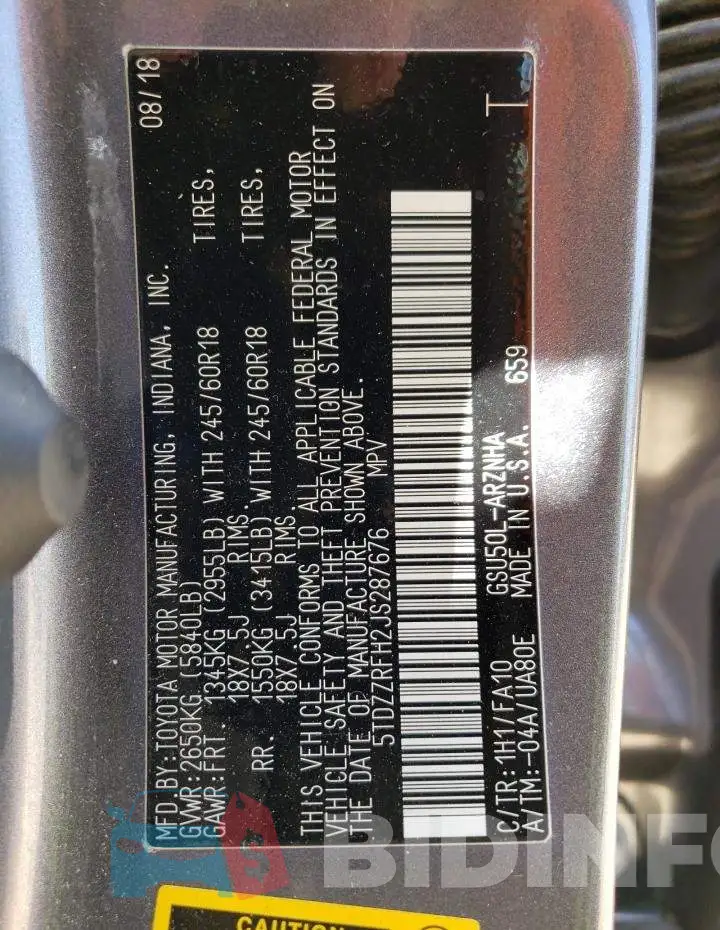 5TDZZRFH2JS287676 Photo# 13