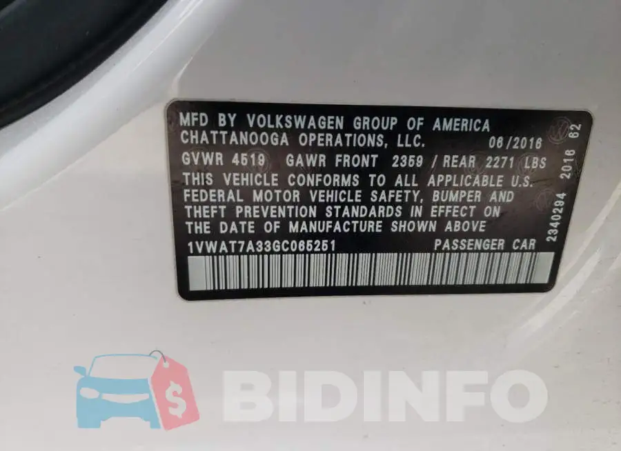1VWAT7A33GC065251 Photo# 12