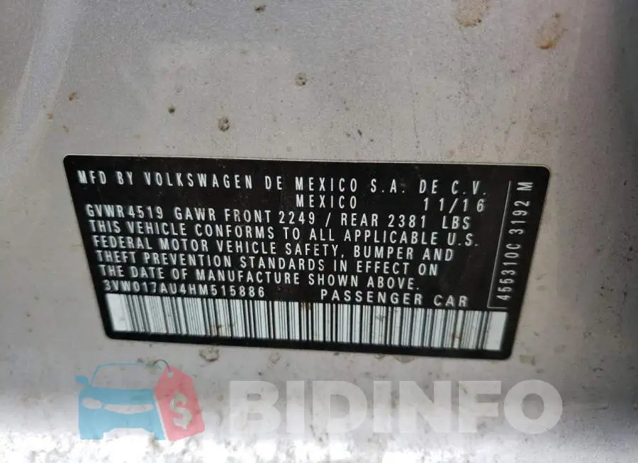 3VW017AU4HM515886 Photo# 12