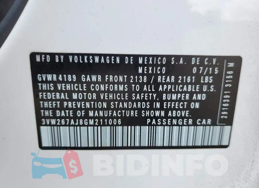 3VW267AJ8GM211006 Photo# 13