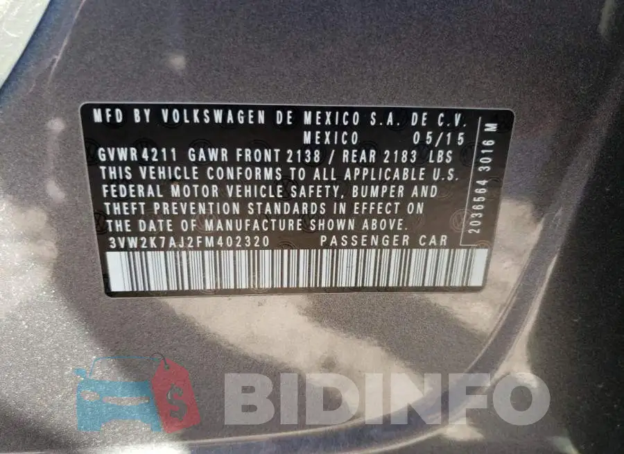 3VW2K7AJ2FM402320 Photo# 12