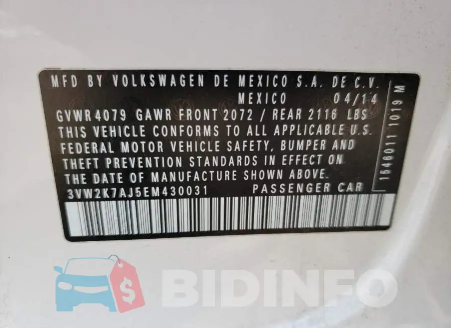 3VW2K7AJ5EM430031 Photo# 12