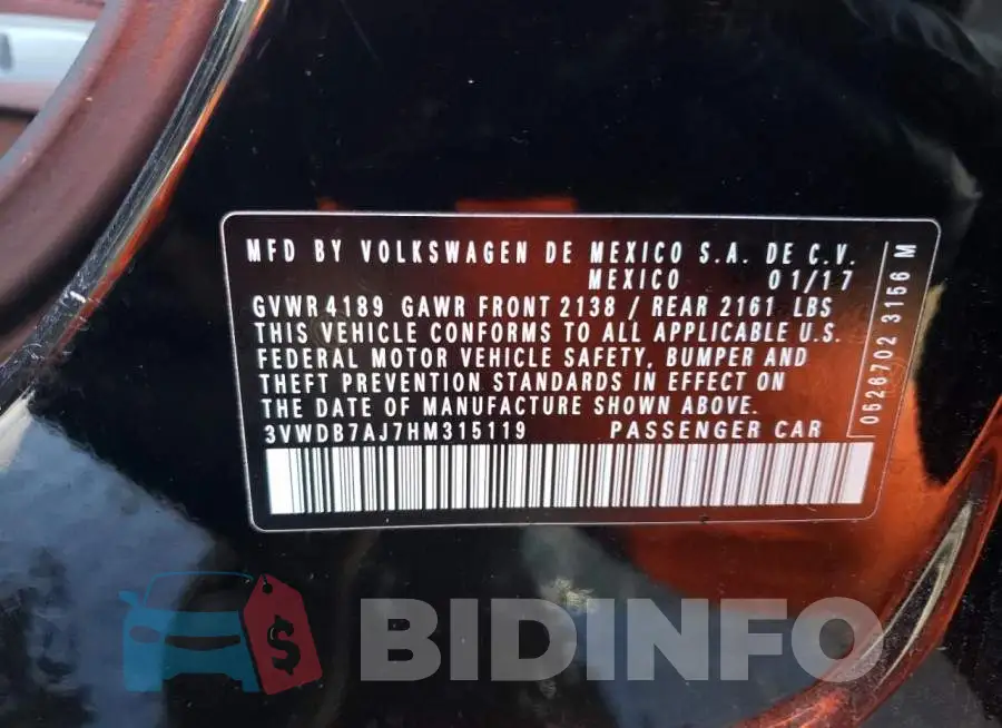 3VWDB7AJ7HM315119 Photo# 12