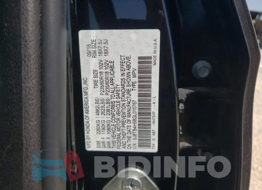 5J8TB4H58GL010767 Photo# 12